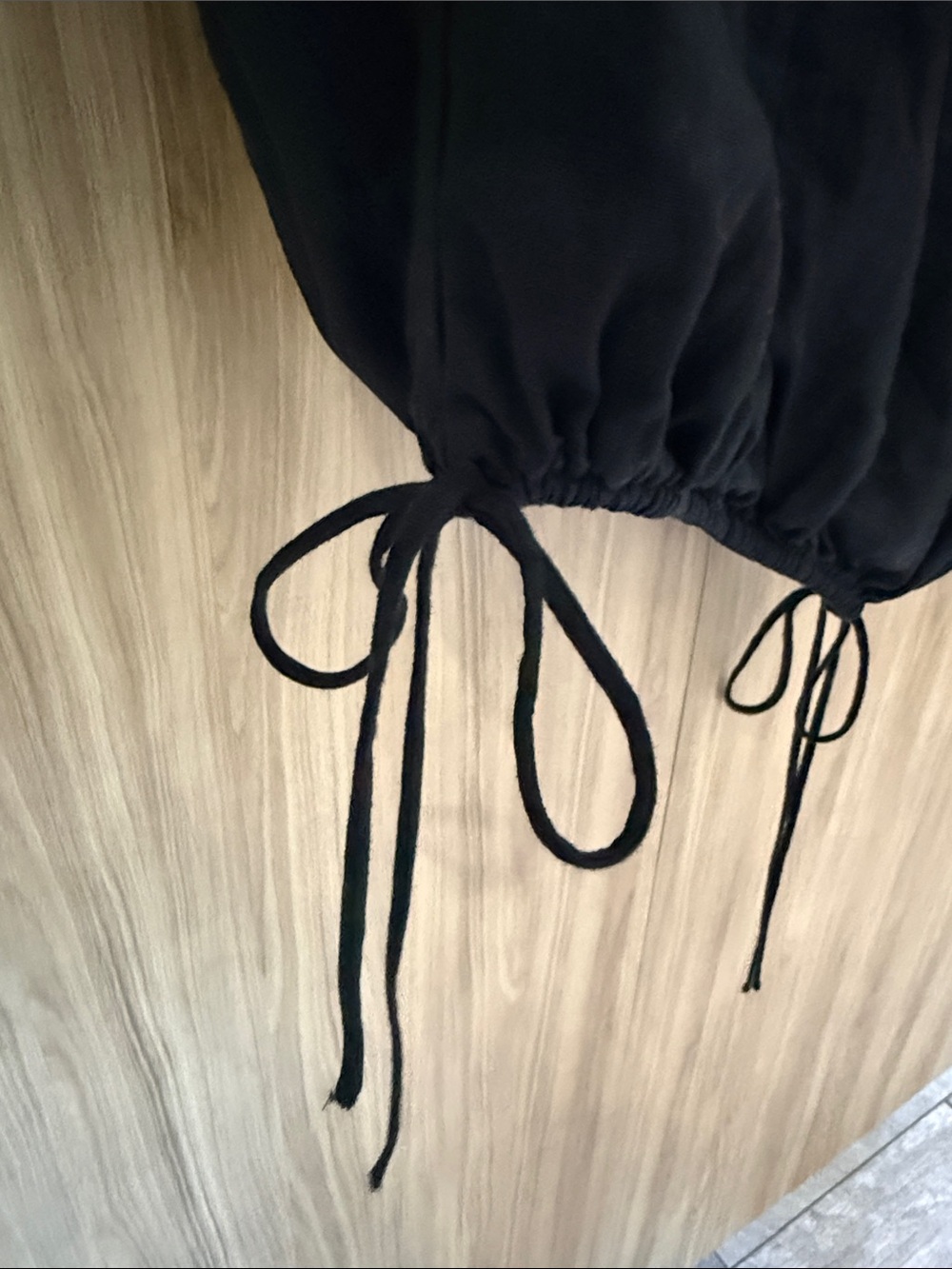 DISSH Black Drawstring Cropped Blouse-Linen - Picture 6 of 9
